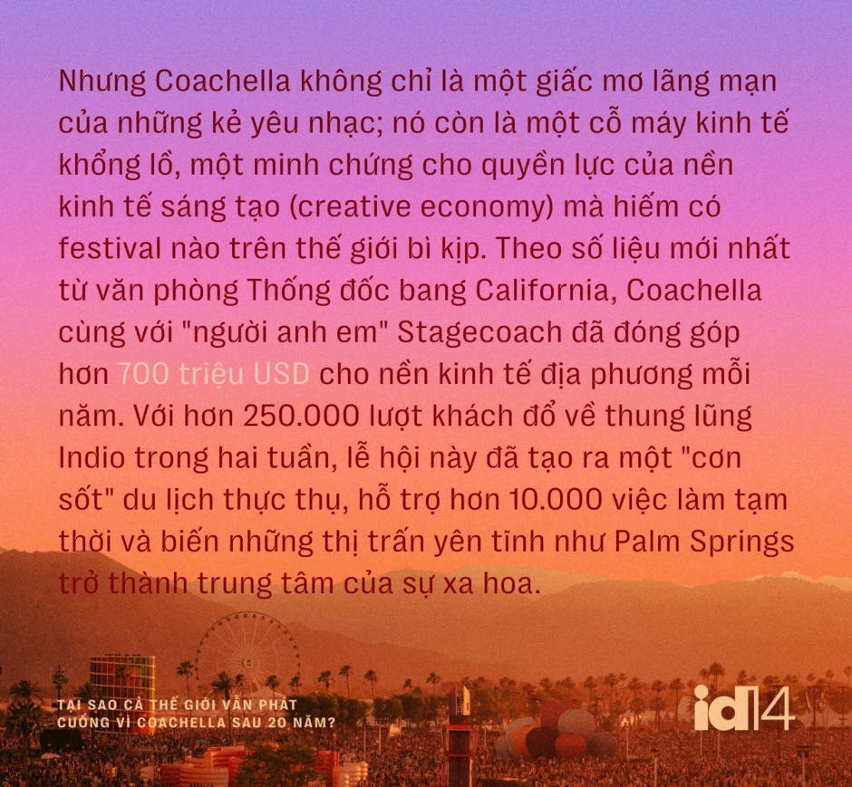 Cỗ máy 700 triệu USD giữa sa mạc: Tại sao cả thế giới vẫn "phát cuồng" vì Coachella sau 20 năm? Cỗ máy 700 triệu USD giữa sa mạc: Tại sao cả thế giới vẫn "phát cuồng" vì Coachella sau 20 năm?