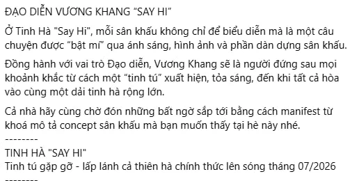 Người hâm mộ "xin" NSX Tinh Hà Say Hi ngưng gọi nghệ sĩ là “tinh tú” Người hâm mộ "xin" NSX Tinh Hà Say Hi ngưng gọi nghệ sĩ là “tinh tú”