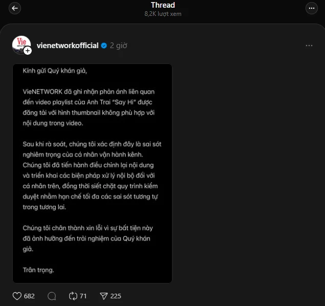 NSX Anh Trai Say Hi đăng bài xin lỗi NSX Anh Trai Say Hi đăng bài xin lỗi