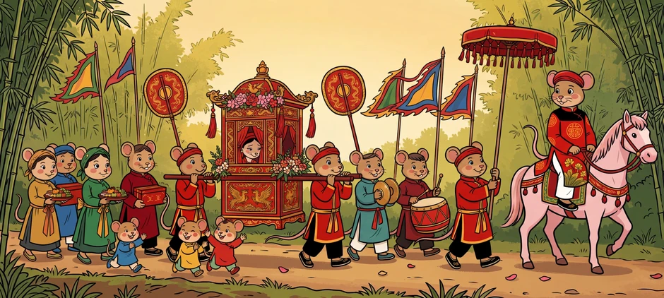 Tái hiện “Đám cưới chuột” trong tranh dân gian Đông Hồ bằng AI Tái hiện “Đám cưới chuột” trong tranh dân gian Đông Hồ bằng AI