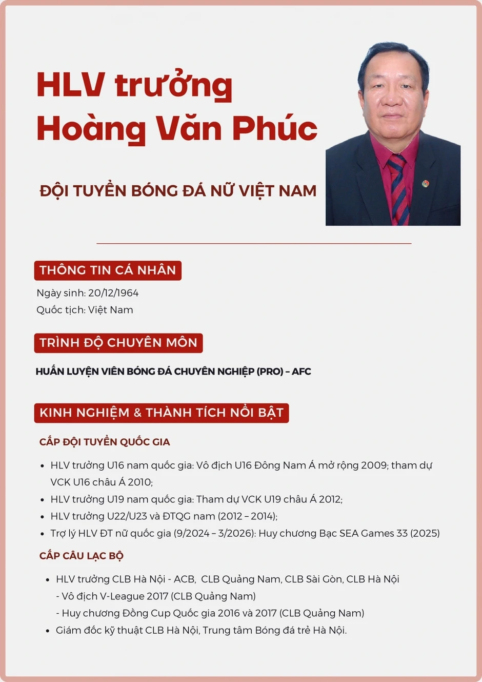 HLV Hoàng Văn Phúc chính thức dẫn dắt ĐT nữ Việt Nam