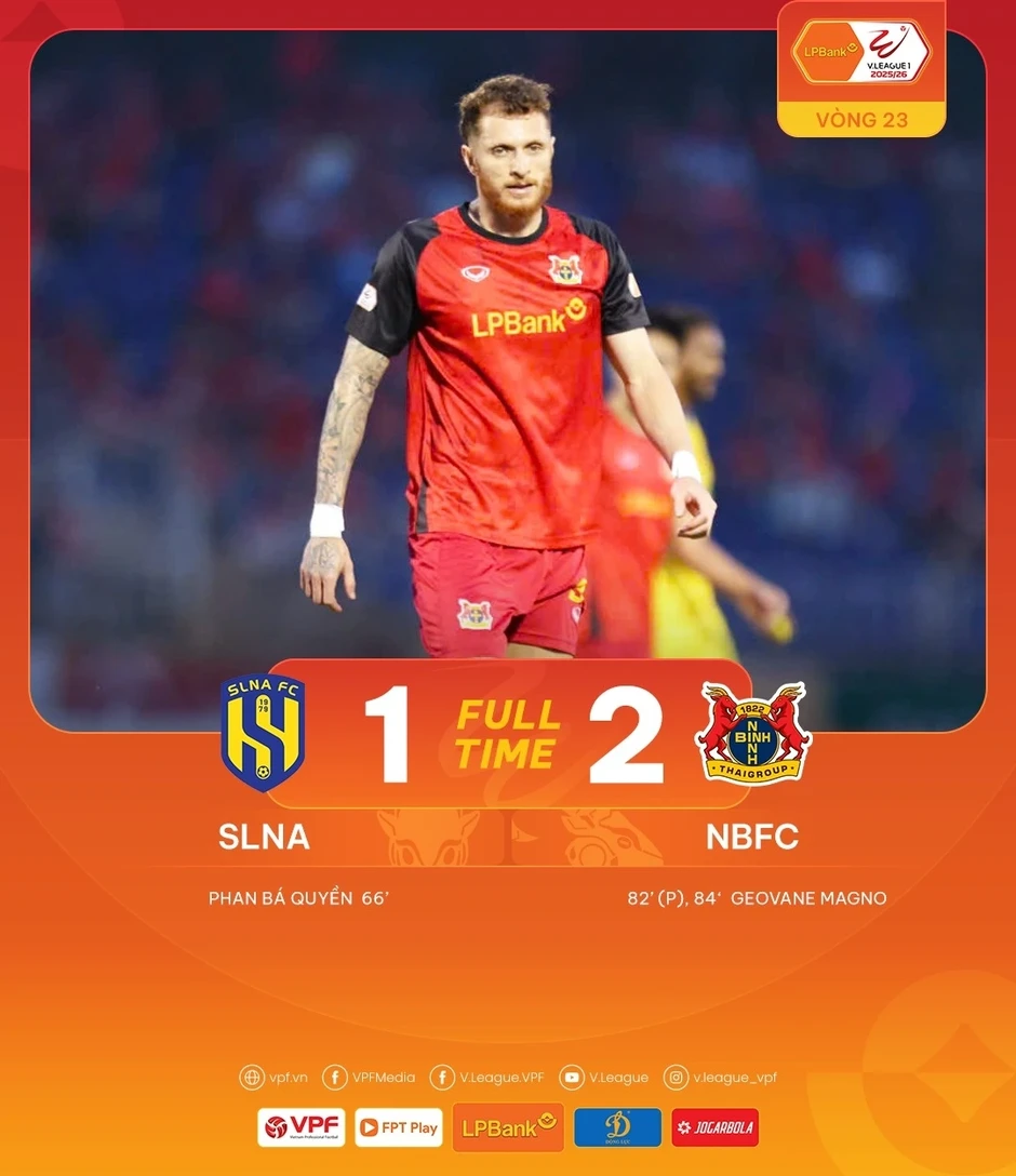 Kết quả vòng 23 V-League: Ninh Bình thắng ngược SLNA, Hải Phòng hạ gục CLB TP.HCM Kết quả vòng 23 V-League: Ninh Bình thắng ngược SLNA, Hải Phòng hạ gục CLB TP.HCM