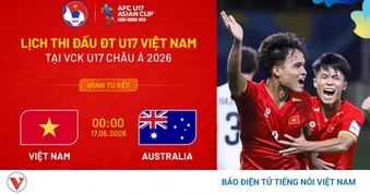 Lịch thi đấu U17 Việt Nam vs U17 Australia vòng tứ kết U17 châu Á 2026
