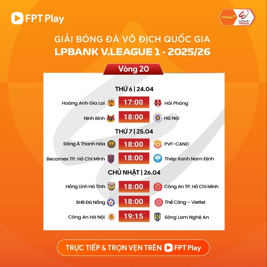 Lịch thi đấu vòng 20 V-League 2025/2026: Hà Nội FC và HAGL gặp khó Lịch thi đấu vòng 20 V-League 2025/2026: Hà Nội FC và HAGL gặp khó