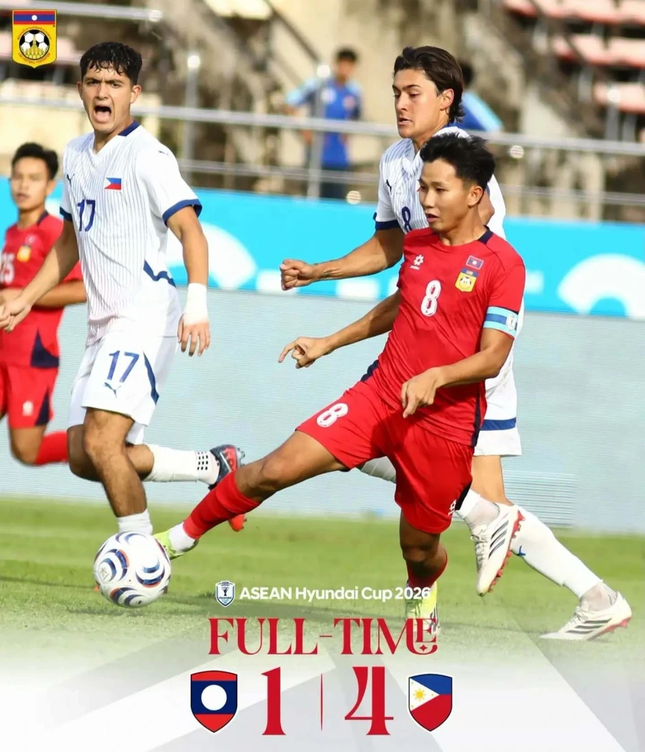 Chơi thiếu người, tuyển Lào thua đậm Philippines tại ASEAN Cup 2026
