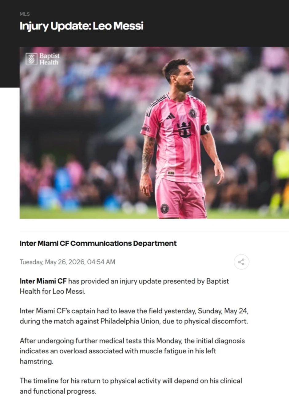 Inter Miami ra thông báo về tình trạng của Messi - Báo TinVina