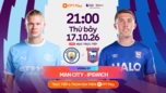 Link xem trực tiếp bóng đá Man City vs Ipswich Town 21h ngày 17/10