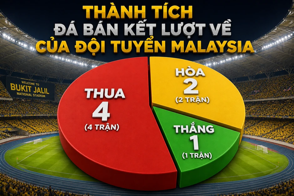 Thống kê lịch sử: Đội tuyển Malaysia chỉ thắng 14% số trận bán kết lượt về giải vô địch Đông Nam Á Thống kê lịch sử: Đội tuyển Malaysia chỉ thắng 14% số trận bán kết lượt về giải vô địch Đông Nam Á