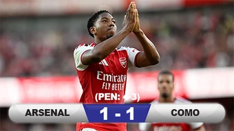 Kết quả Arsenal 1-1 Como (4-3 pen): Pháo thủ thắng trong ngày Guimaraes ra mắt