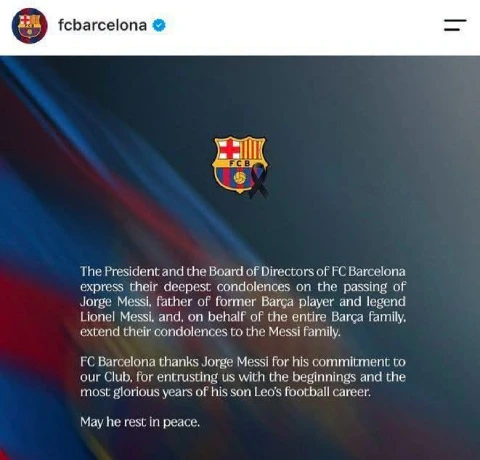 Barca và Real Madrid gửi lời chia buồn tới gia đình Messi Barca và Real Madrid gửi lời chia buồn tới gia đình Messi