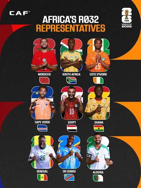 Châu Phi lần đầu có 9 đại diện góp mặt ở vòng knock-out World Cup Châu Phi lần đầu có 9 đại diện góp mặt ở vòng knock-out World Cup