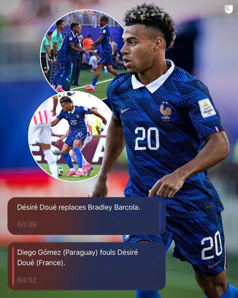 Desire Doue: 'Quân bài tẩy' của Deschamps để khoan 'khối bê tông' Paraguay Desire Doue: 'Quân bài tẩy' của Deschamps để khoan 'khối bê tông' Paraguay