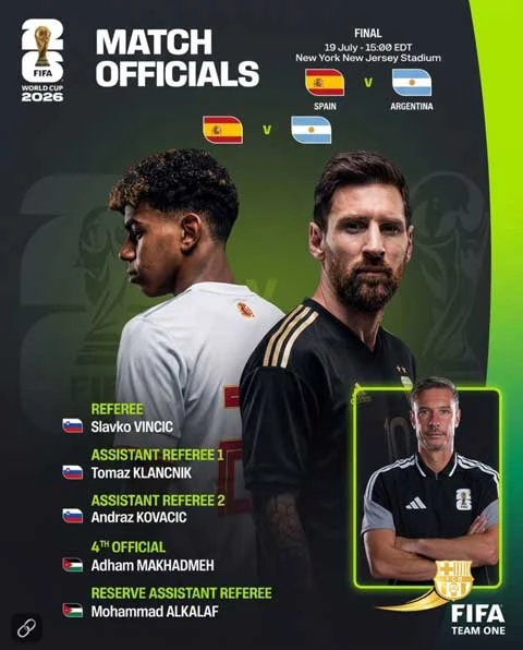 FIFA công bố trọng tài bắt chính trận chung kết World Cup 2026
