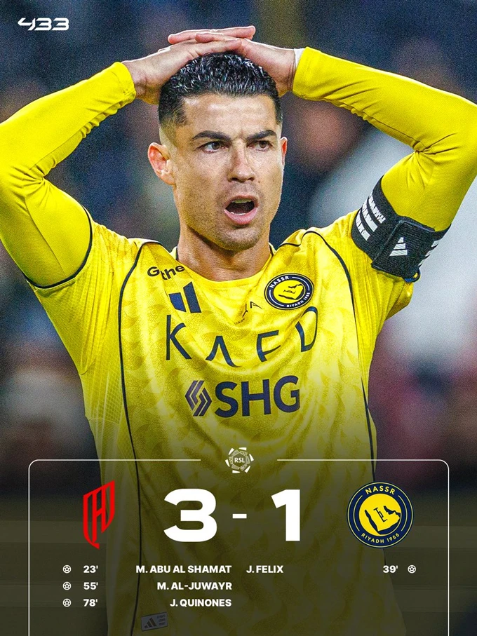Kết quả Al Qadsiah 3-1 Al Nassr: Ronaldo lại nguy cơ mất cúp Kết quả Al Qadsiah 3-1 Al Nassr: Ronaldo lại nguy cơ mất cúp