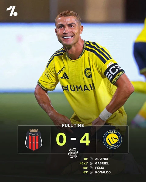 Kết quả Al Riyadh 0-4 Al Nassr: Ronaldo có bàn đầu tiên Kết quả Al Riyadh 0-4 Al Nassr: Ronaldo có bàn đầu tiên