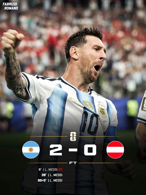 Kết quả Argentina 2-0 Áo: Messi đưa Albiceleste vào vòng 1/16 Kết quả Argentina 2-0 Áo: Messi đưa Albiceleste vào vòng 1/16