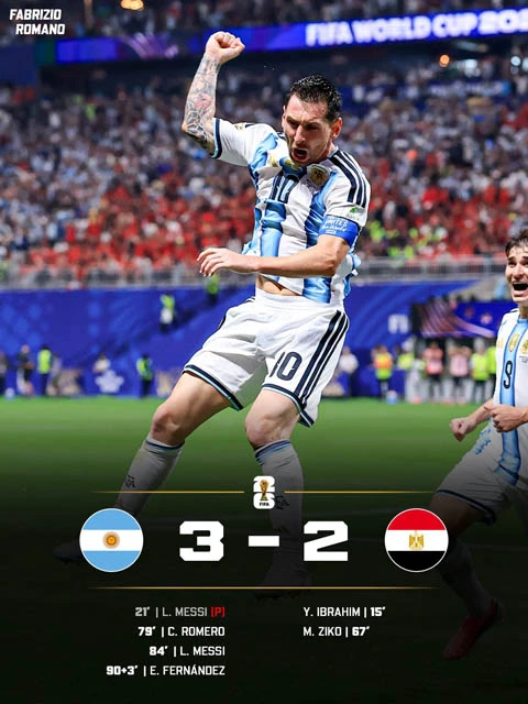 Kết quả Argentina 3-2 Ai Cập: ĐKVĐTG vào tứ kết World Cup 2026 Kết quả Argentina 3-2 Ai Cập: ĐKVĐTG vào tứ kết World Cup 2026