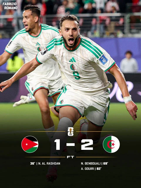 Kết quả Jordan 1-2 Algeria: Thêm một đội bóng về nước sớm Kết quả Jordan 1-2 Algeria: Thêm một đội bóng về nước sớm