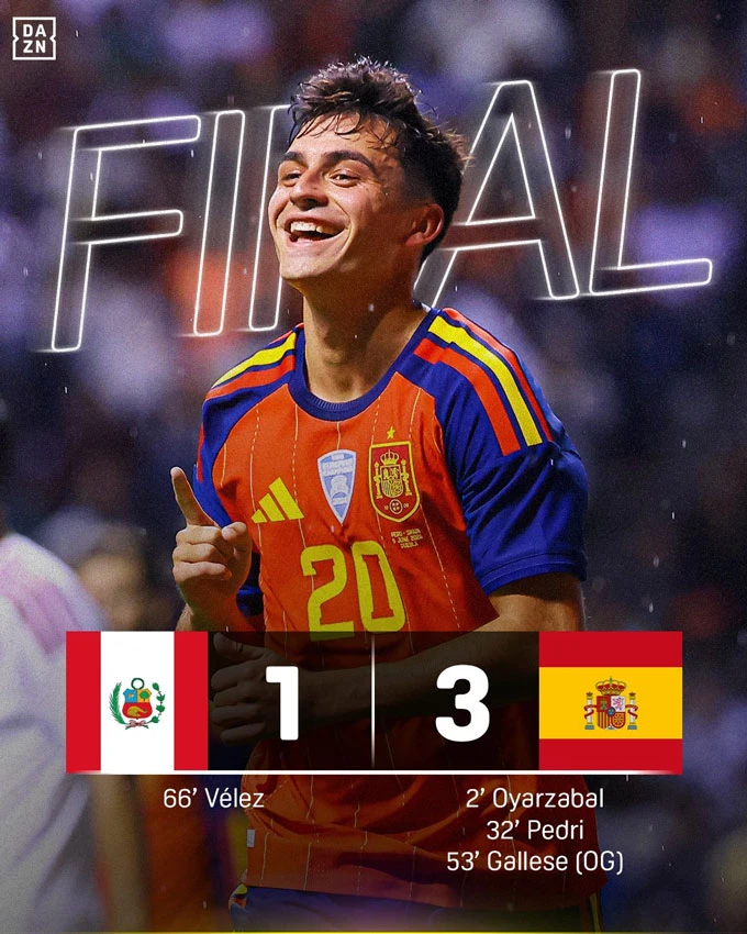 Kết quả Peru 1-3 Tây Ban Nha: La Roja thị uy sức mạnh