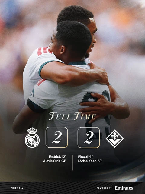 Kết quả Real Madrid 2-2 Fiorentina: Real không thể thắng trận giao hữu thứ 2 liên tiếp Kết quả Real Madrid 2-2 Fiorentina: Real không thể thắng trận giao hữu thứ 2 liên tiếp