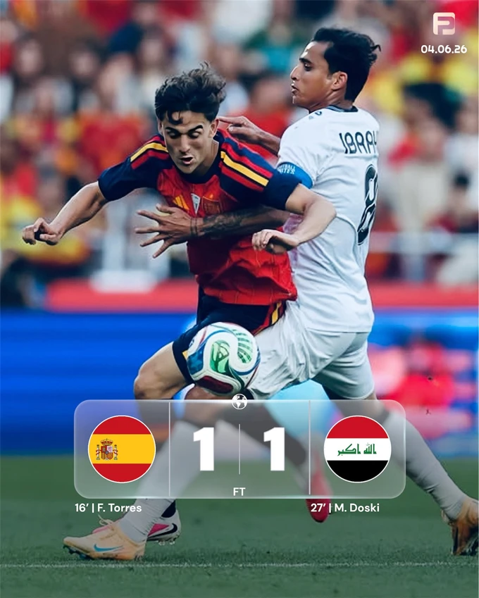 Kết quả Tây Ban Nha 1-1 Iraq: Địa chấn từ đội bóng châu Á Kết quả Tây Ban Nha 1-1 Iraq: Địa chấn từ đội bóng châu Á