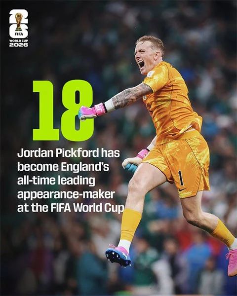 Pickford phá kỷ lục World Cup của huyền thoại Shilton Pickford phá kỷ lục World Cup của huyền thoại Shilton