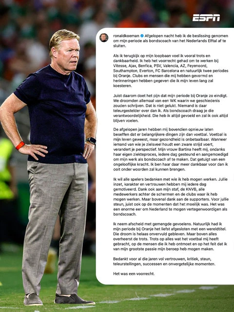 Ronald Koeman từ chức HLV tuyển Hà Lan sau cú sốc World Cup 2026 Ronald Koeman từ chức HLV tuyển Hà Lan sau cú sốc World Cup 2026