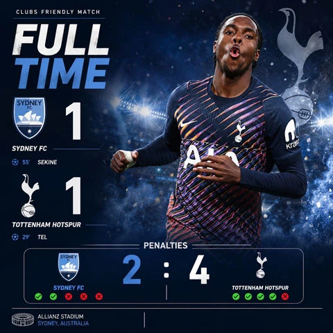 Tottenham thắng luân lưu chật vật trước Sydney FC Tottenham thắng luân lưu chật vật trước Sydney FC