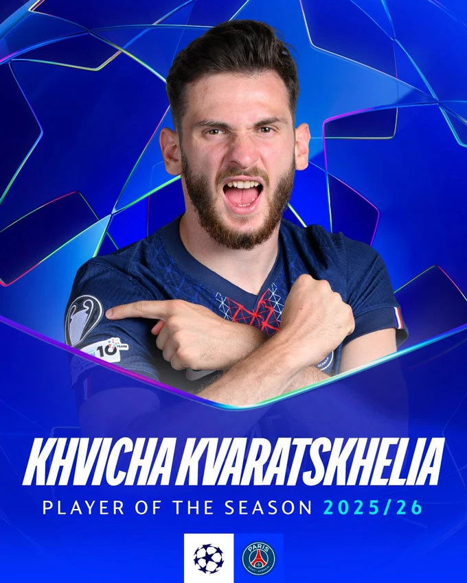 Kvaratskhelia xuất sắc nhất Champions League, Arsenal và PSG áp đảo đội hình tiêu biểu Kvaratskhelia xuất sắc nhất Champions League, Arsenal và PSG áp đảo đội hình tiêu biểu
