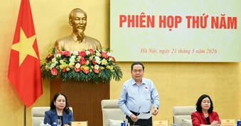 [Ảnh] Chủ tịch Quốc hội Trần Thanh Mẫn chủ trì phiên họp thứ năm Hội đồng Bầu cử quốc gia