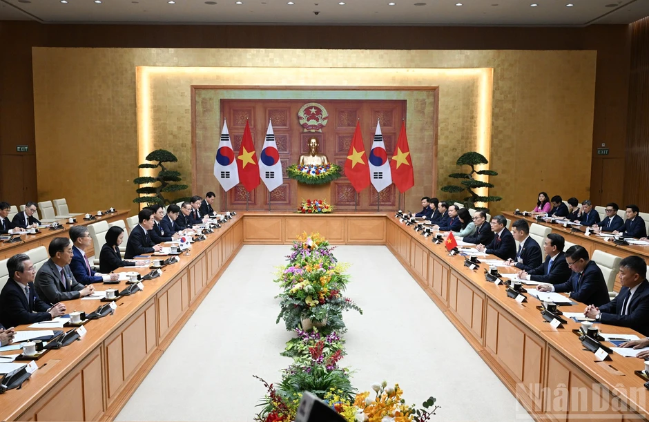 [Ảnh] Thủ tướng Lê Minh Hưng hội kiến Tổng thống Hàn Quốc Lee Jae Myung