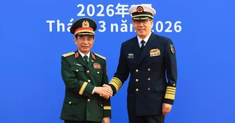 [Ảnh] Thượng tướng Đổng Quân, Bộ trưởng Quốc phòng Trung Quốc chủ trì Lễ đón Đại tướng Phan Văn Giang và Đoàn đại biểu Việt Nam sang Trung Quốc dự giao lưu
