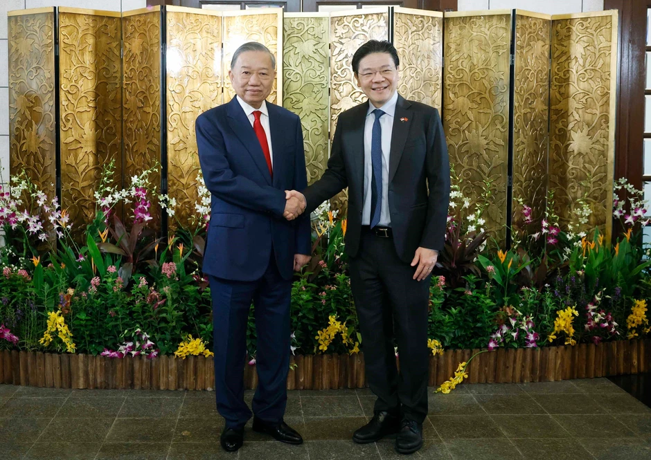 [Ảnh] Tổng Bí thư, Chủ tịch nước Tô Lâm hội đàm với Thủ tướng Singapore