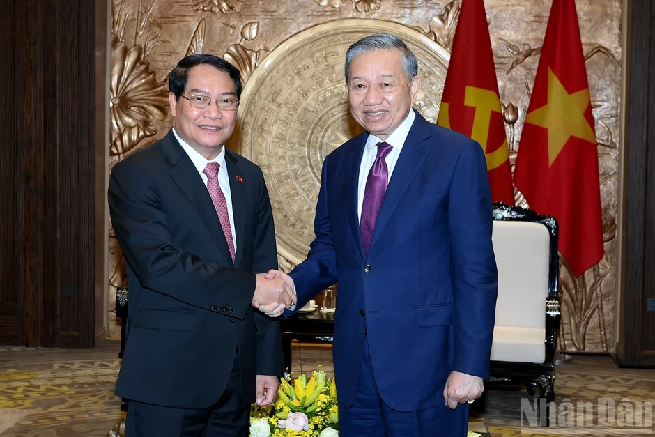 [Ảnh] Tổng Bí thư, Chủ tịch nước Tô Lâm tiếp Đoàn đại biểu Thủ đô Viêng Chăn (Lào)