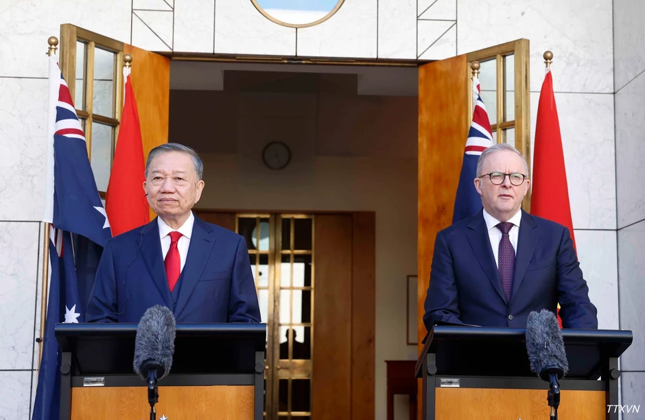 [Ảnh] Tổng Bí thư, Chủ tịch nước Tô Lâm và Thủ tướng Australia trao tuyên bố chung và gặp gỡ báo chí