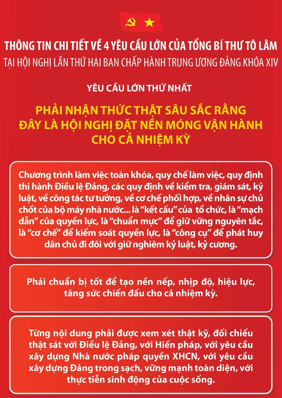 [Infographic] 4 yêu cầu của Tổng Bí thư với Hội nghị lần 2 Ban Chấp hành Trung ương Đảng khóa XIV