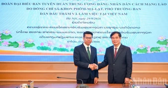 Ban Tuyên giáo Trung ương tiếp, làm việc với Ban Tuyên huấn Trung ương Đảng Nhân dân Cách mạng Lào