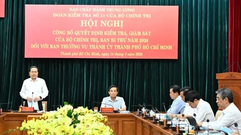 Công bố quyết định kiểm tra, giám sát đối với Ban Thường vụ Thành ủy Thành phố Hồ Chí Minh