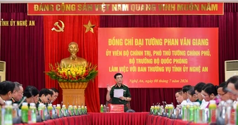 Đại tướng Phan Văn Giang làm việc với Ban Thường vụ Tỉnh ủy Nghệ An