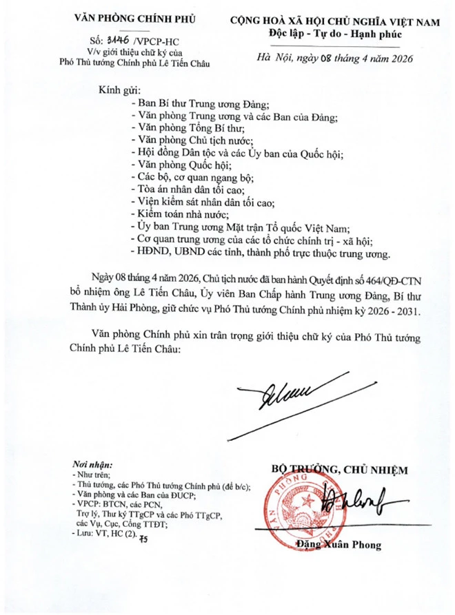 Giới thiệu chữ ký của Thủ tướng Lê Minh Hưng và các Phó Thủ tướng Giới thiệu chữ ký của Thủ tướng Lê Minh Hưng và các Phó Thủ tướng