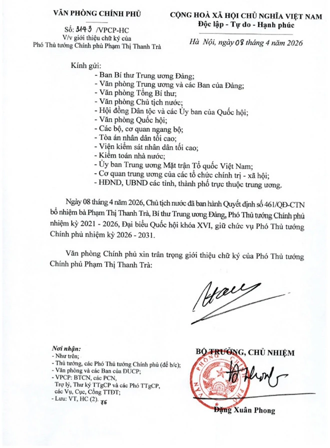 Giới thiệu chữ ký của Thủ tướng Lê Minh Hưng và các Phó Thủ tướng Giới thiệu chữ ký của Thủ tướng Lê Minh Hưng và các Phó Thủ tướng