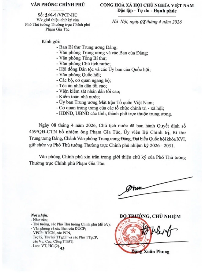 Giới thiệu chữ ký của Thủ tướng Lê Minh Hưng và các Phó Thủ tướng Giới thiệu chữ ký của Thủ tướng Lê Minh Hưng và các Phó Thủ tướng