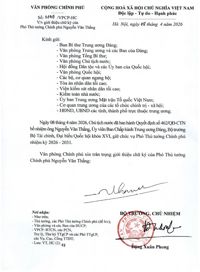 Giới thiệu chữ ký của Thủ tướng Lê Minh Hưng và các Phó Thủ tướng Giới thiệu chữ ký của Thủ tướng Lê Minh Hưng và các Phó Thủ tướng