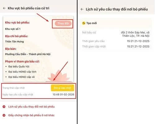 Hướng dẫn cử tri thay đổi nơi bỏ phiếu, xem danh sách người ứng cử trên VNeID Hướng dẫn cử tri thay đổi nơi bỏ phiếu, xem danh sách người ứng cử trên VNeID