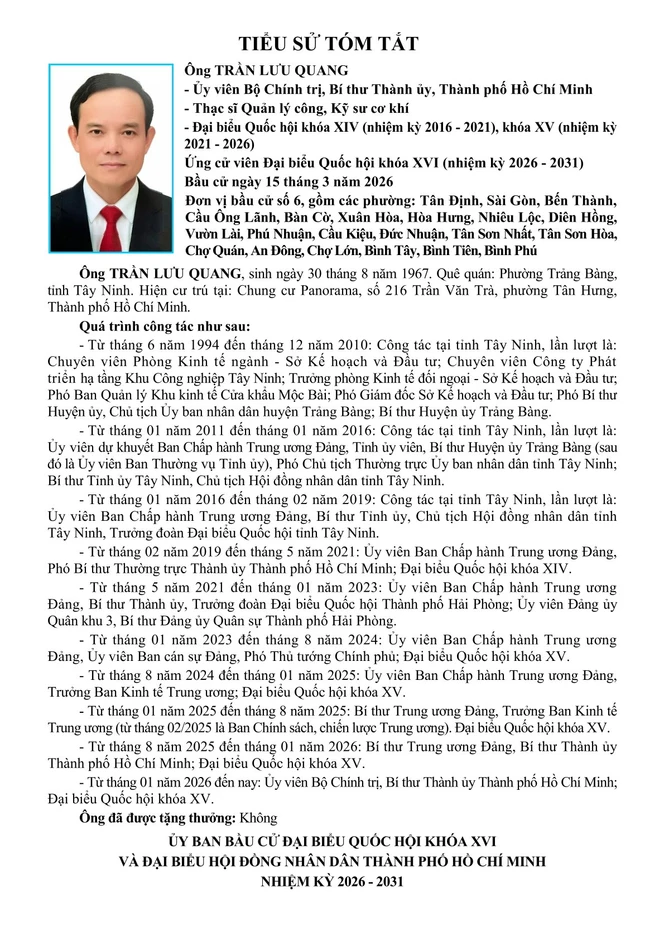 Ông Trần Lưu Quang ứng cử đại biểu Quốc hội tại Đơn vị bầu cử số 6 - TPHCM Ông Trần Lưu Quang ứng cử đại biểu Quốc hội tại Đơn vị bầu cử số 6 - TPHCM