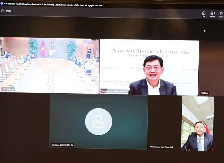 Phó Thủ tướng Thường trực Nguyễn Hòa Bình điện đàm với nguyên Phó Thủ tướng Singapore Vương Thụy Kiệt Phó Thủ tướng Thường trực Nguyễn Hòa Bình điện đàm với nguyên Phó Thủ tướng Singapore Vương Thụy Kiệt
