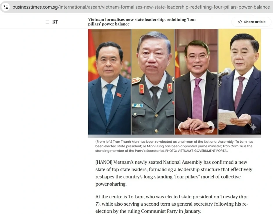 Truyền thông Đông Nam Á đánh giá cao việc Việt Nam kiện toàn lãnh đạo cấp cao Truyền thông Đông Nam Á đánh giá cao việc Việt Nam kiện toàn lãnh đạo cấp cao