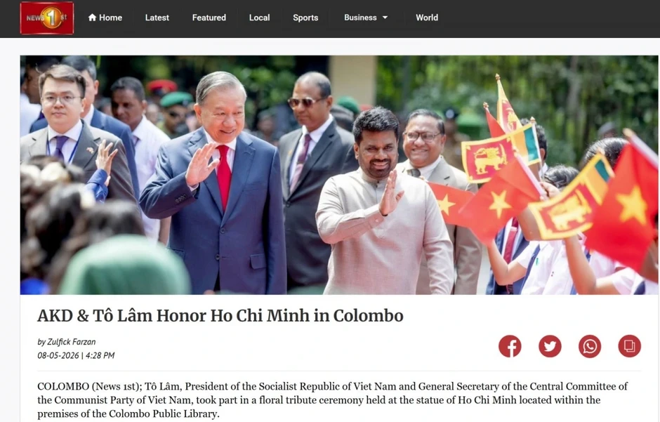 Truyền thông Sri Lanka đưa đậm nét về chuyến thăm của Tổng Bí thư, Chủ tịch nước Tô Lâm Truyền thông Sri Lanka đưa đậm nét về chuyến thăm của Tổng Bí thư, Chủ tịch nước Tô Lâm