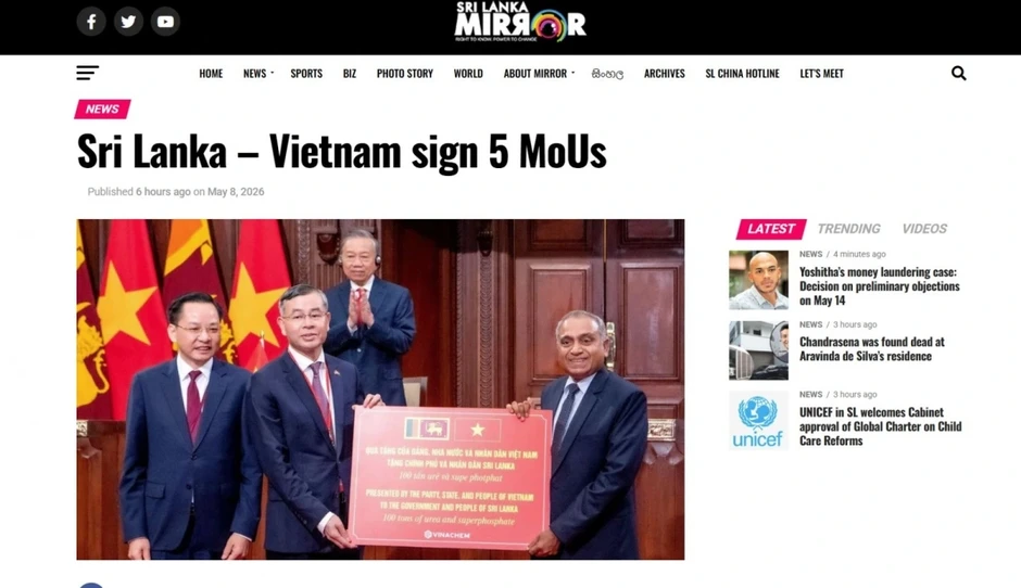 Truyền thông Sri Lanka đưa đậm nét về chuyến thăm của Tổng Bí thư, Chủ tịch nước Tô Lâm Truyền thông Sri Lanka đưa đậm nét về chuyến thăm của Tổng Bí thư, Chủ tịch nước Tô Lâm