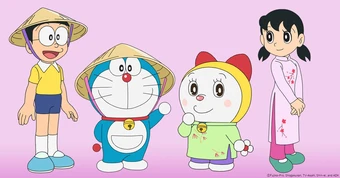 Hé lộ hình ảnh Doraemon du lịch Việt Nam, đội nón lá và mặc áo dài